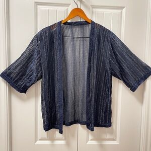 Vintage Tinsel Open Front Kimono Cover Up Jacket Navy & Silver – O/S